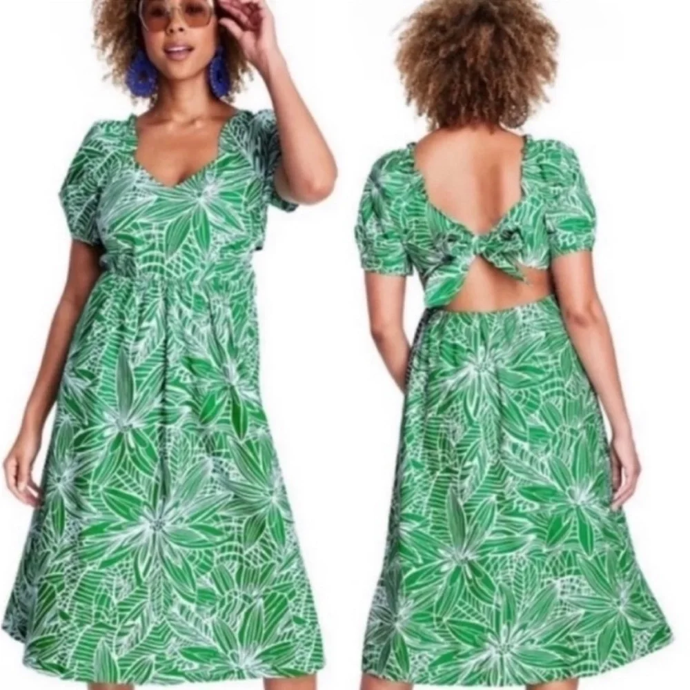 TABITHA BROWN X TARGET Linear Floral Print Tie-back Dress Size 10 NWOT - Picture 2 of 5